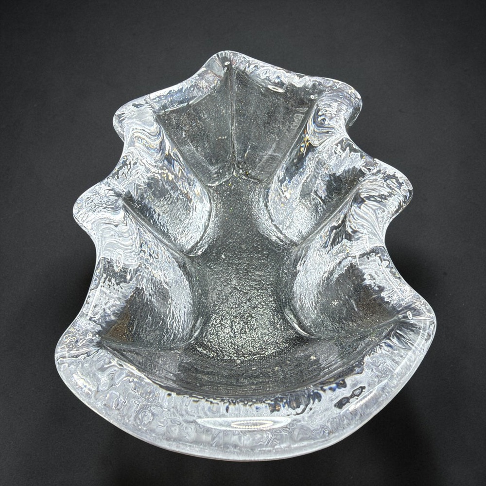 Simon Pearce Hand Blown Glass Christmas Tree Freeform Bowl Clear Crystal Signed